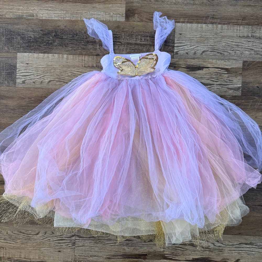 Pottery Barn gold butterfly tutu fairy dress 7/8